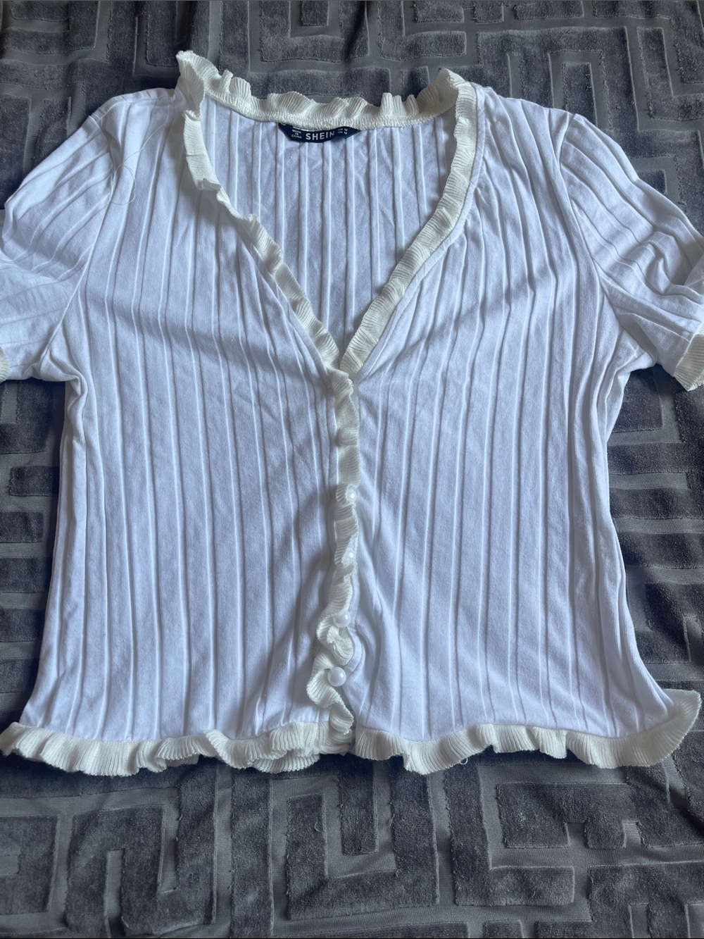Ribbed Ruffle-Trim Button Front Cardigan Top